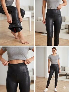 Spanx High Waisted Faux Leather Leggings Size M Black